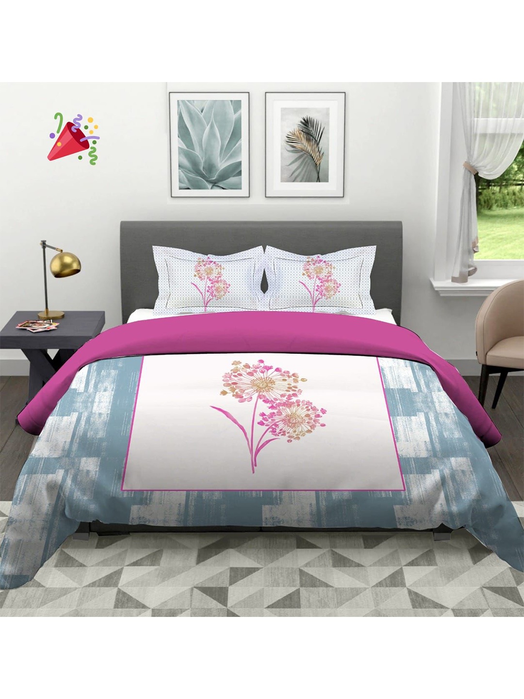 

Bajo's Blue & Pink Floral 220 TC Cotton Queen Bedsheet with 2 Pillow Covers