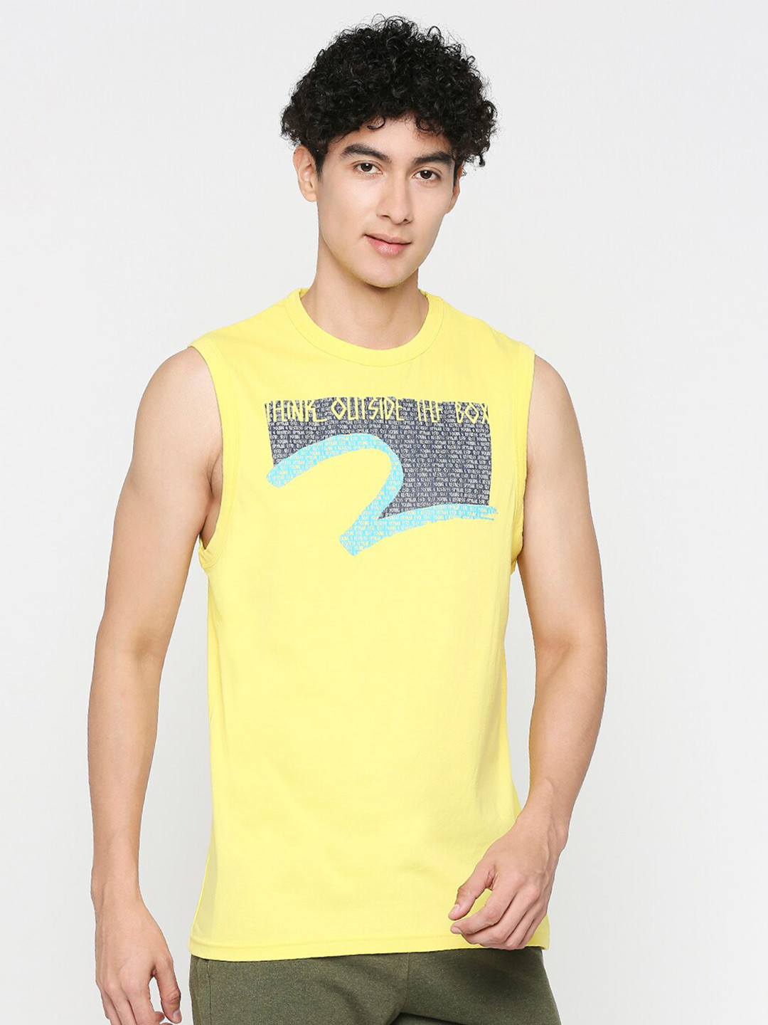 

SPYKAR Typography Printed Cotton Slim Fit T-shirt, Yellow