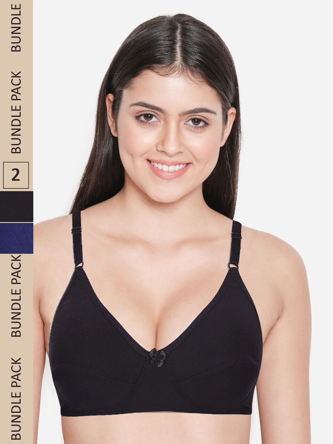 

shyaway Pack of 2 Non-Padded Cotton Everyday Bra, Navy blue