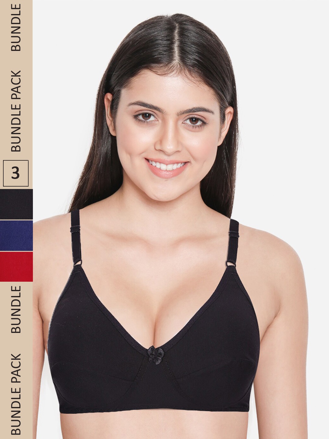 

shyaway Pack Of 3 Cotton Non Padded Bra, Navy blue