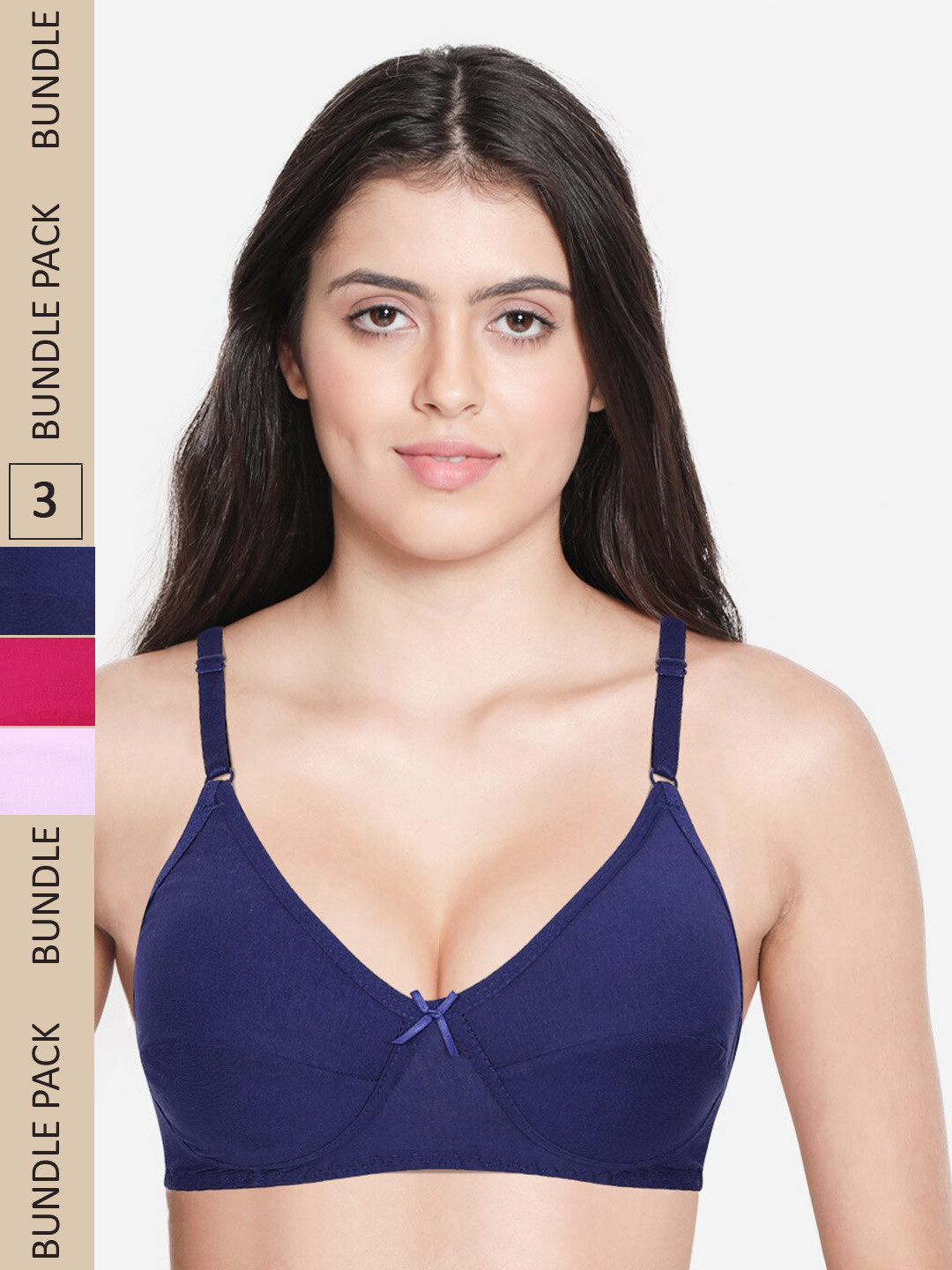 

shyaway Pack of 3 Non-Padded Cotton Everyday Bra, Pink