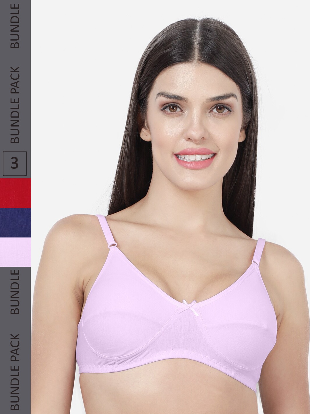 

shyaway Pack Of 3 Cotton Non Padded Bra, Navy blue