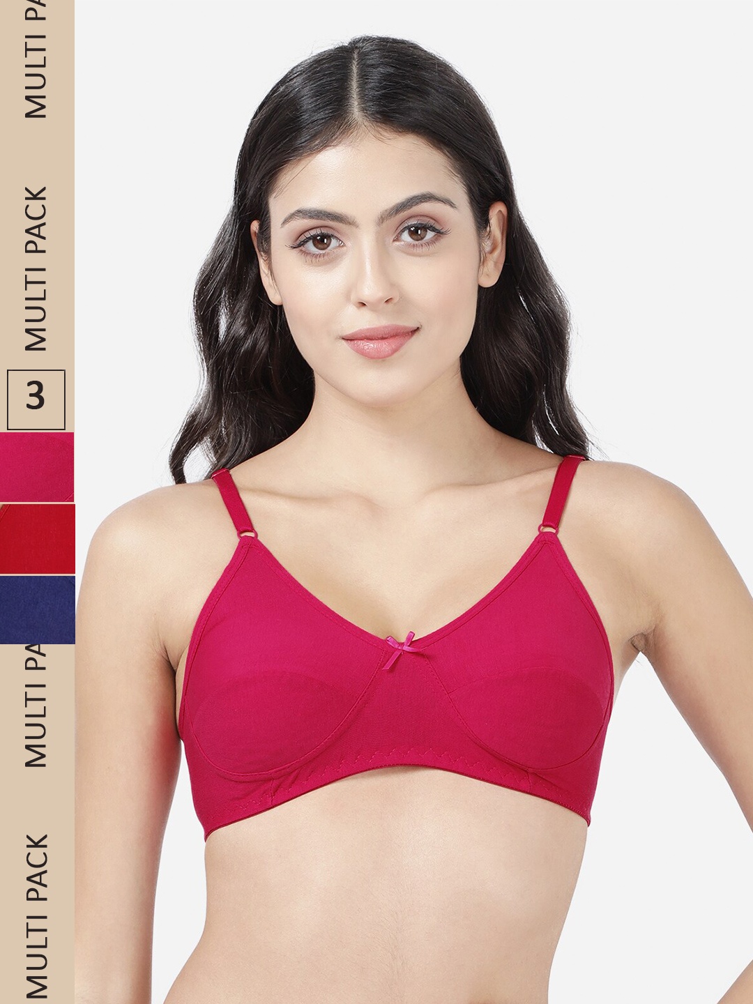 

shyaway Pack Of 3 Cotton Non-Padded Non-Wired Bra, Navy blue