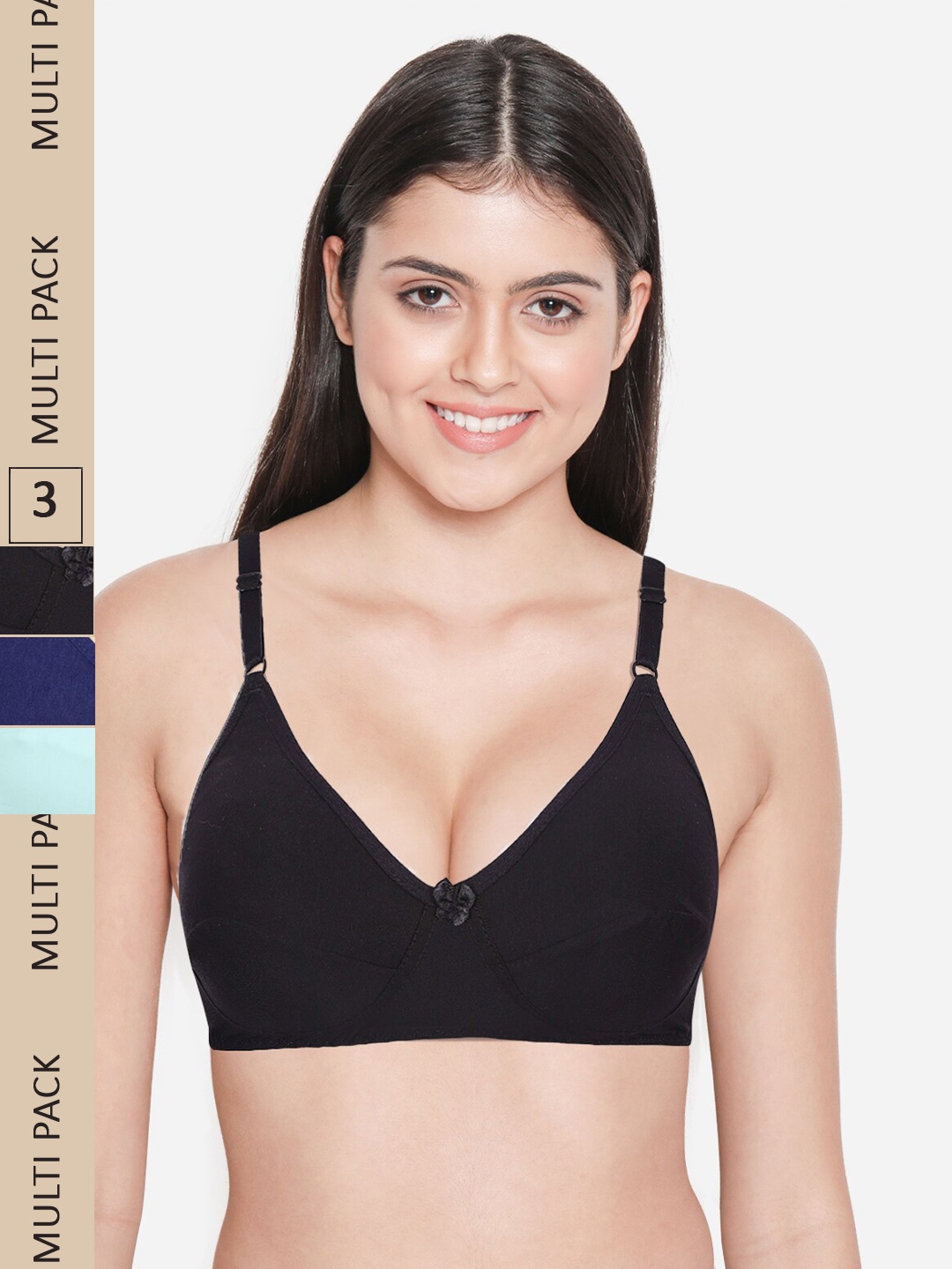

shyaway Pack Of 3 Non Padded Non-Wired Full Coverage All Day Comfort Cotton Bra, Navy blue