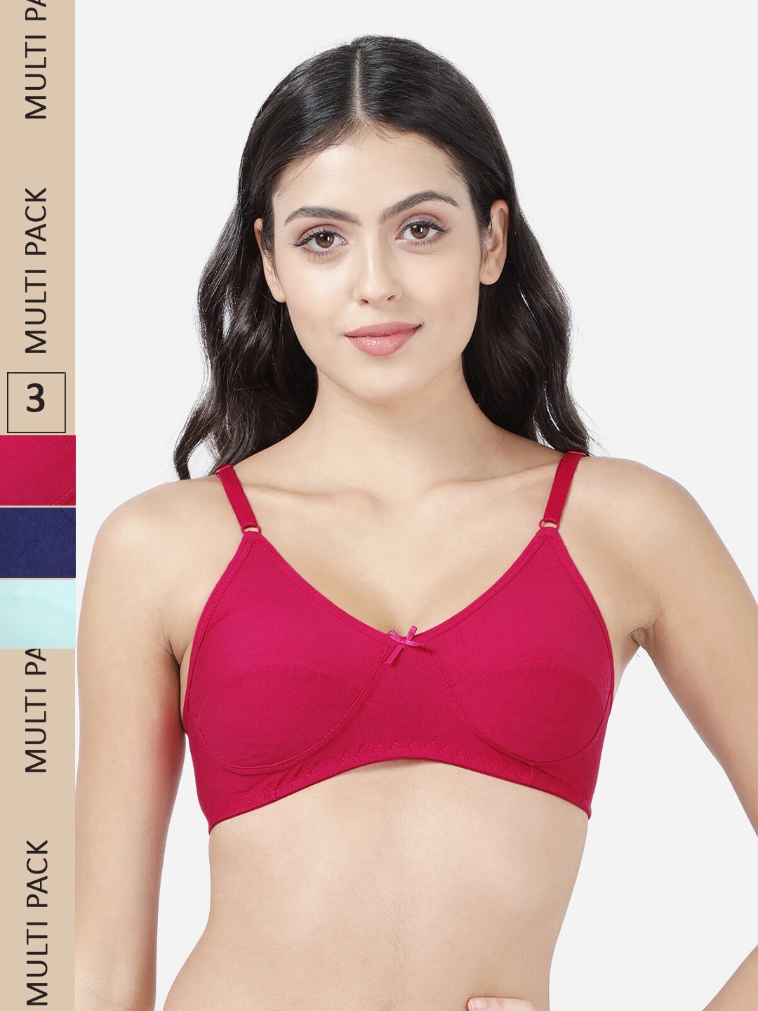 

shyaway Pack Of 3 Non Padded Non-Wired Full Coverage All Day Comfort Cotton Bra, Navy blue