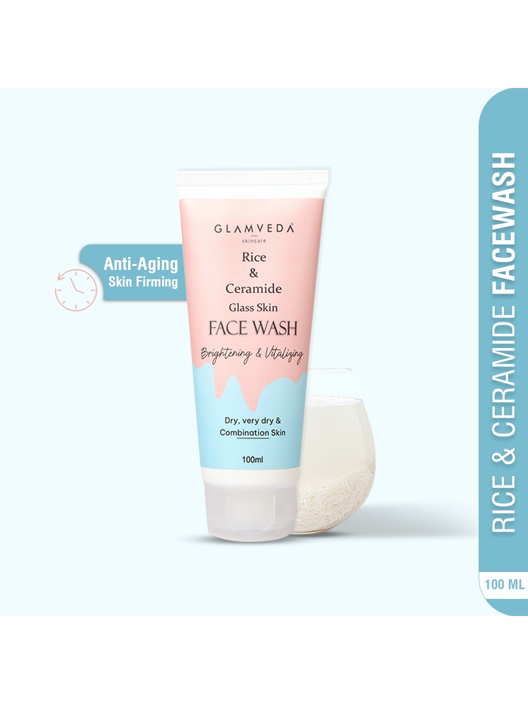 

GLAMVEDA Rice & Ceramide Ant-Ageing Skin Firming Face Wash-100ml, Pink