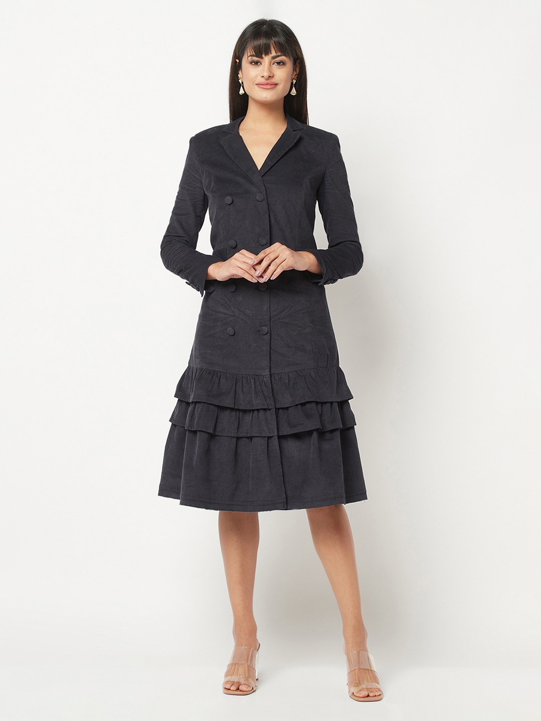 

HOUSE OF S Corduroy Cotton Drop-Waist Dress, Blue
