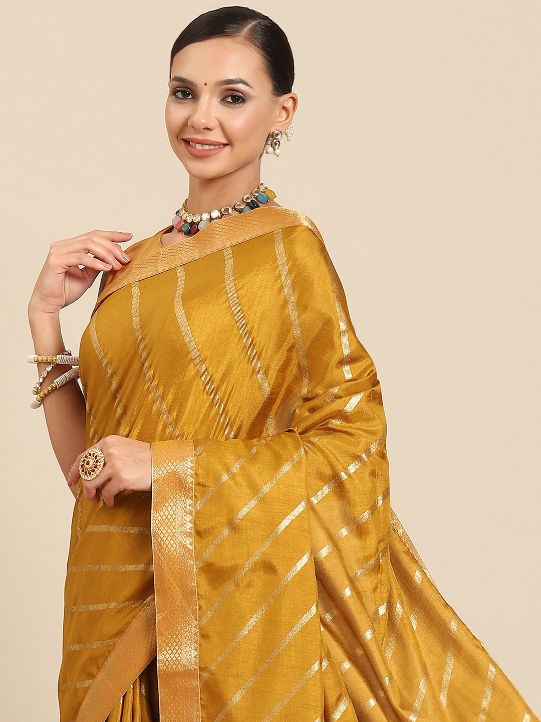 

SAARYA Leheriya Zari Silk Blend Saree, Mustard
