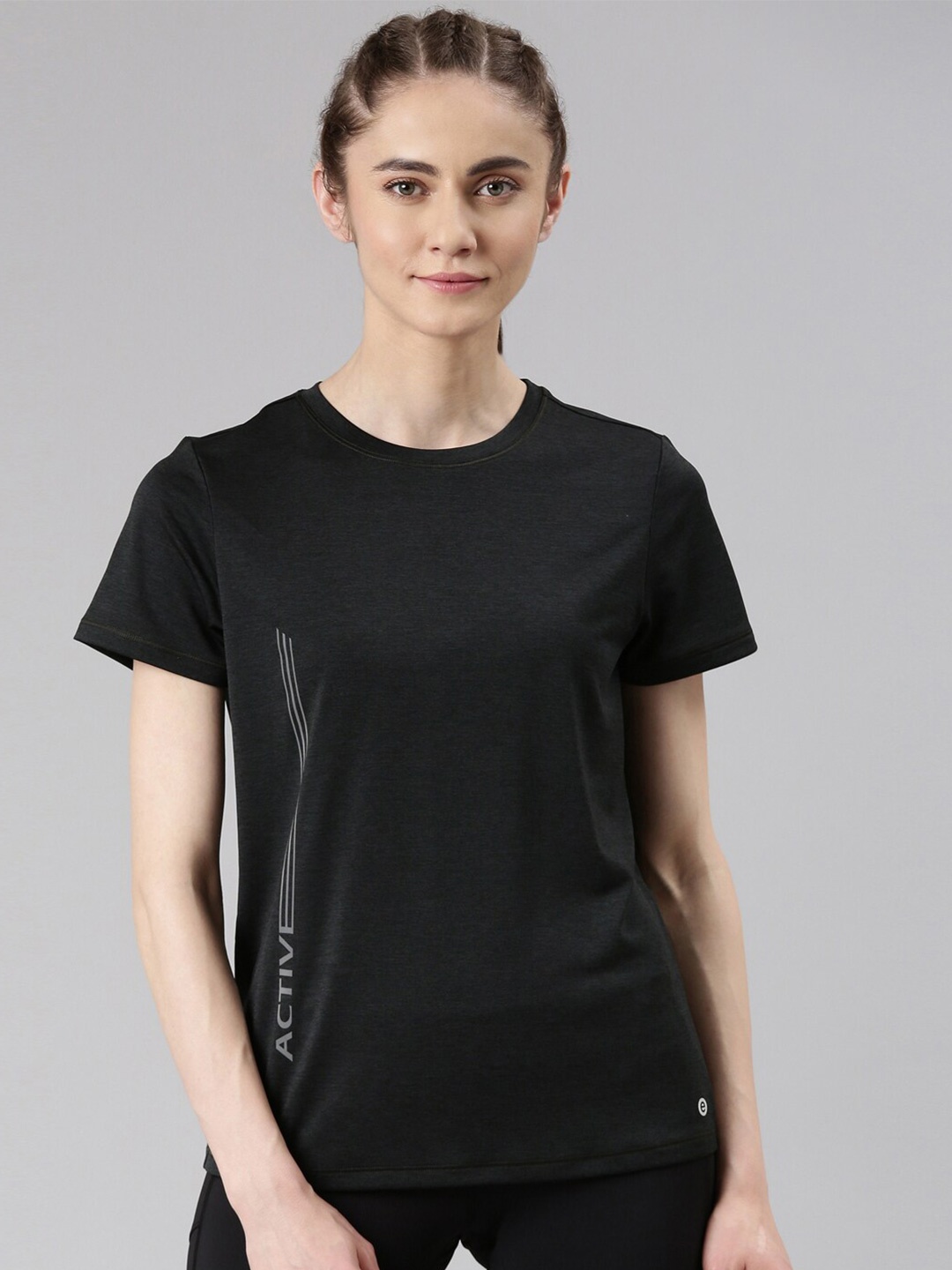 

Enamor Dry Fit Antimicrobial Basic Workout Relaxed Fit T-shirt, Black