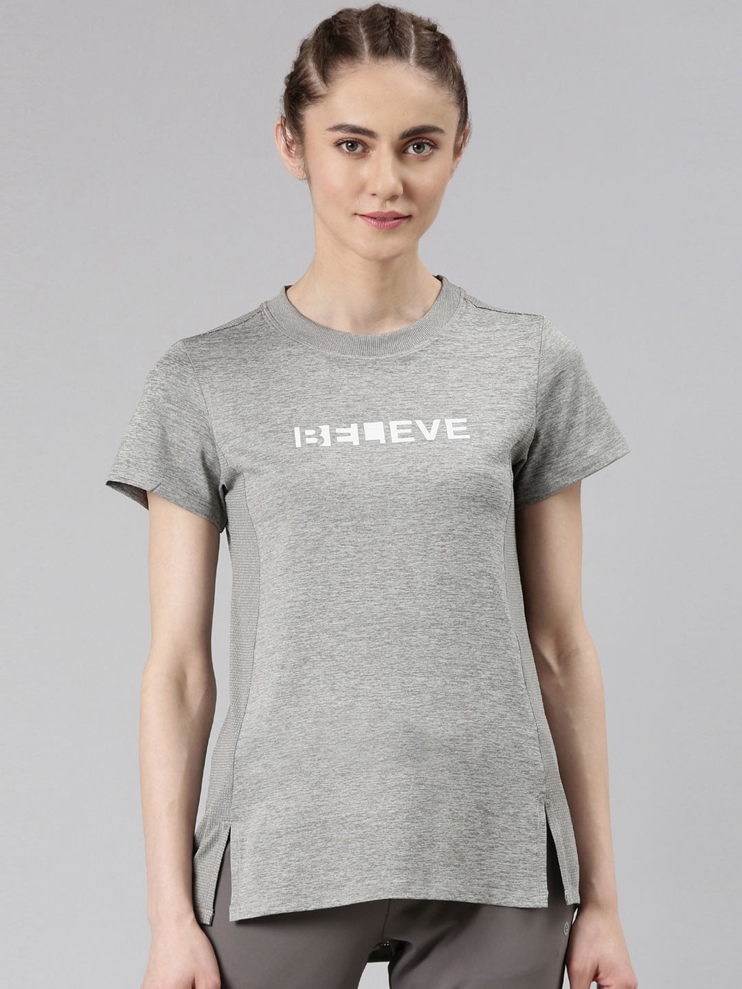 

Enamor Typography Printed Dry Fit Antimicrobial T-shirt, Grey