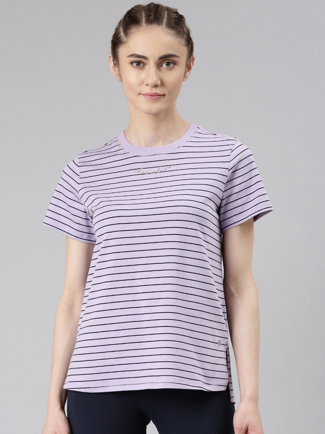 

Enamor Striped Antimicrobial T-shirt, Purple