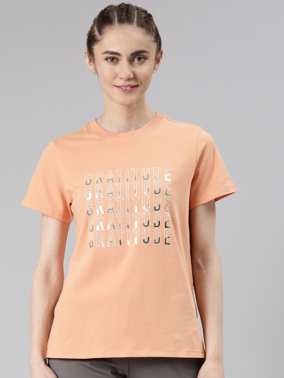 

Enamor Typography Printed Antimicrobial Active T-shirt, Orange