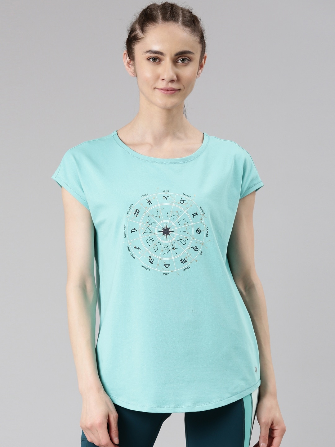 

Enamor Graphic Printed Extended Sleeves Antimicrobial Meditate T-shirt, Blue