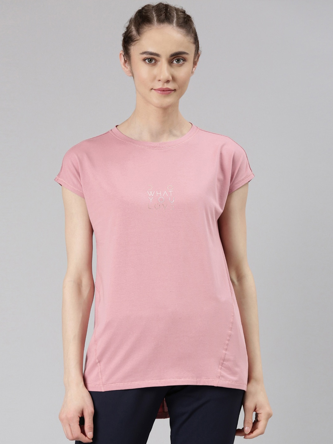 

Enamor Typography Printed Antimicrobial Cotton Active Stay Fresh T-shirt, Pink