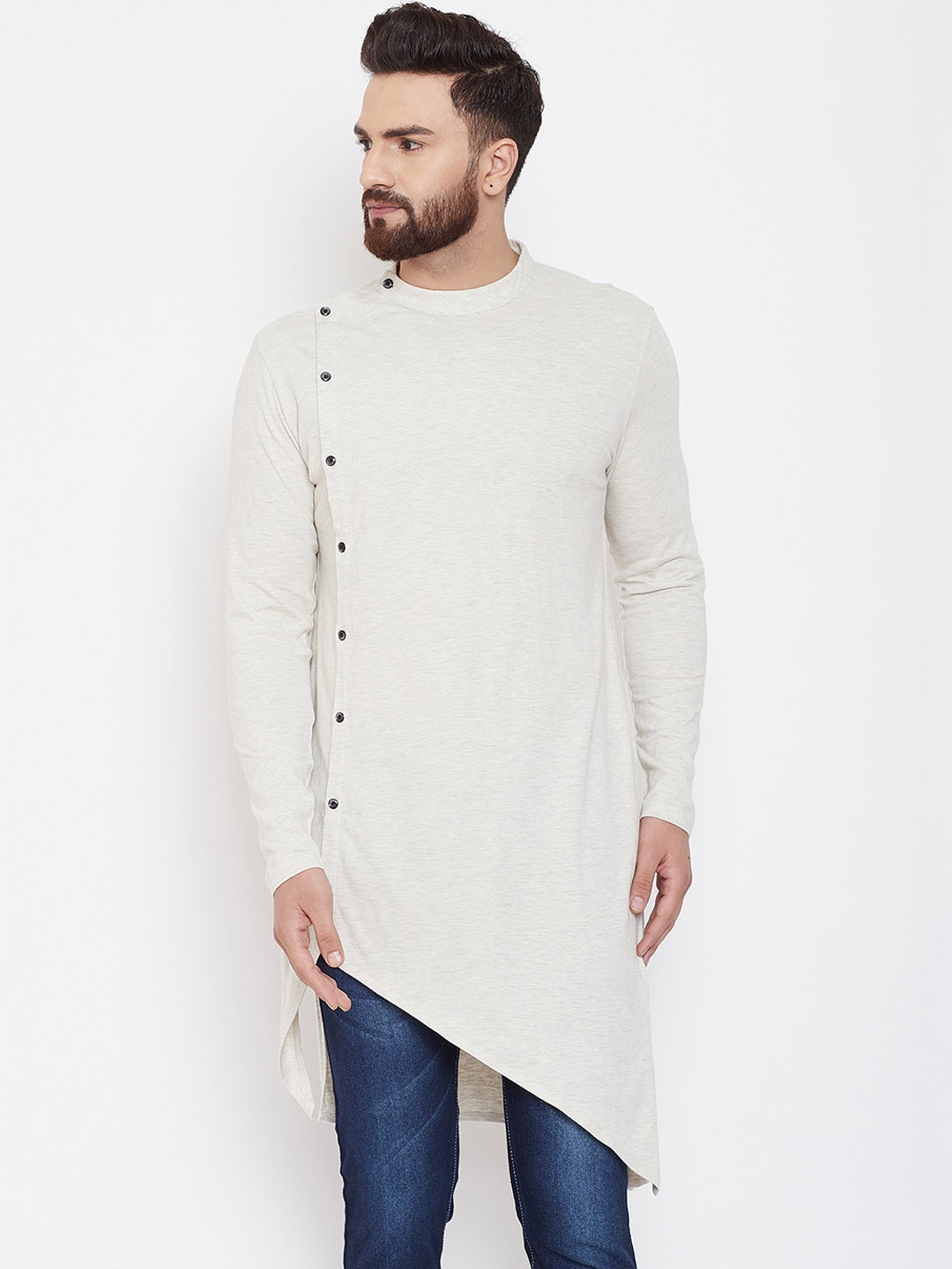 

CHILL WINSTON Asymmetric Hem Cotton Straight Kurta, Off white