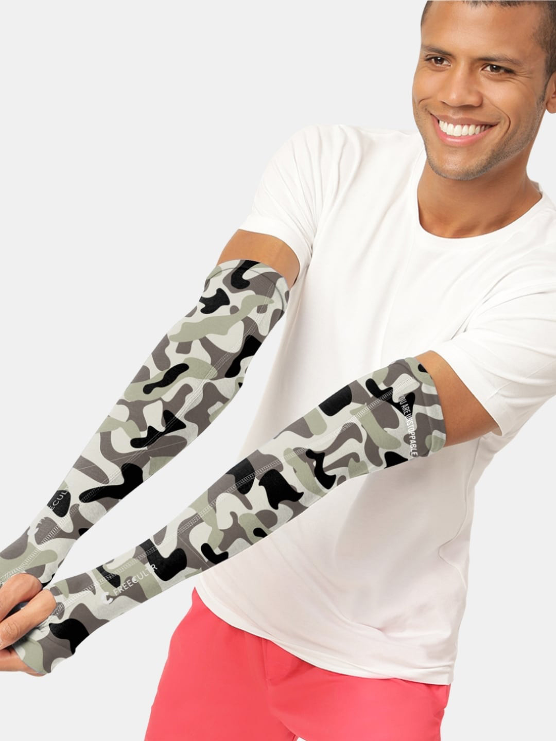 

FREECULTR Camouflage Printed Bamboo Cotton Breathable & Anti-Bacterial Arm Sleeves Gloves, Grey