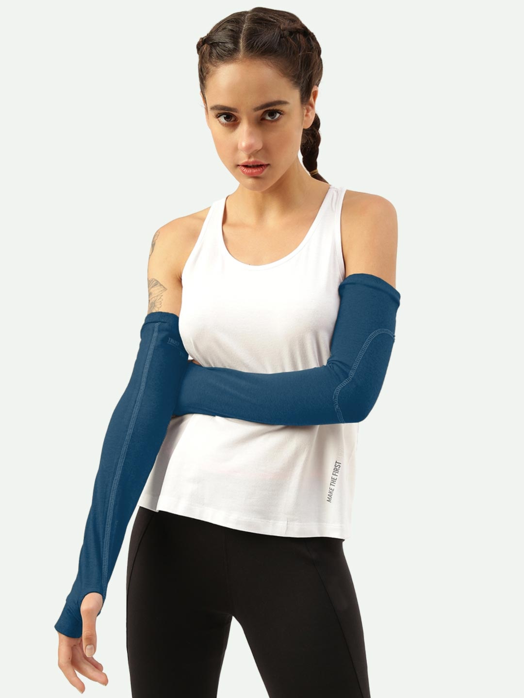 

FREECULTR Women Breatheable Bamboo Cotton Antibacterial Arm Sleeves Gloves, Blue