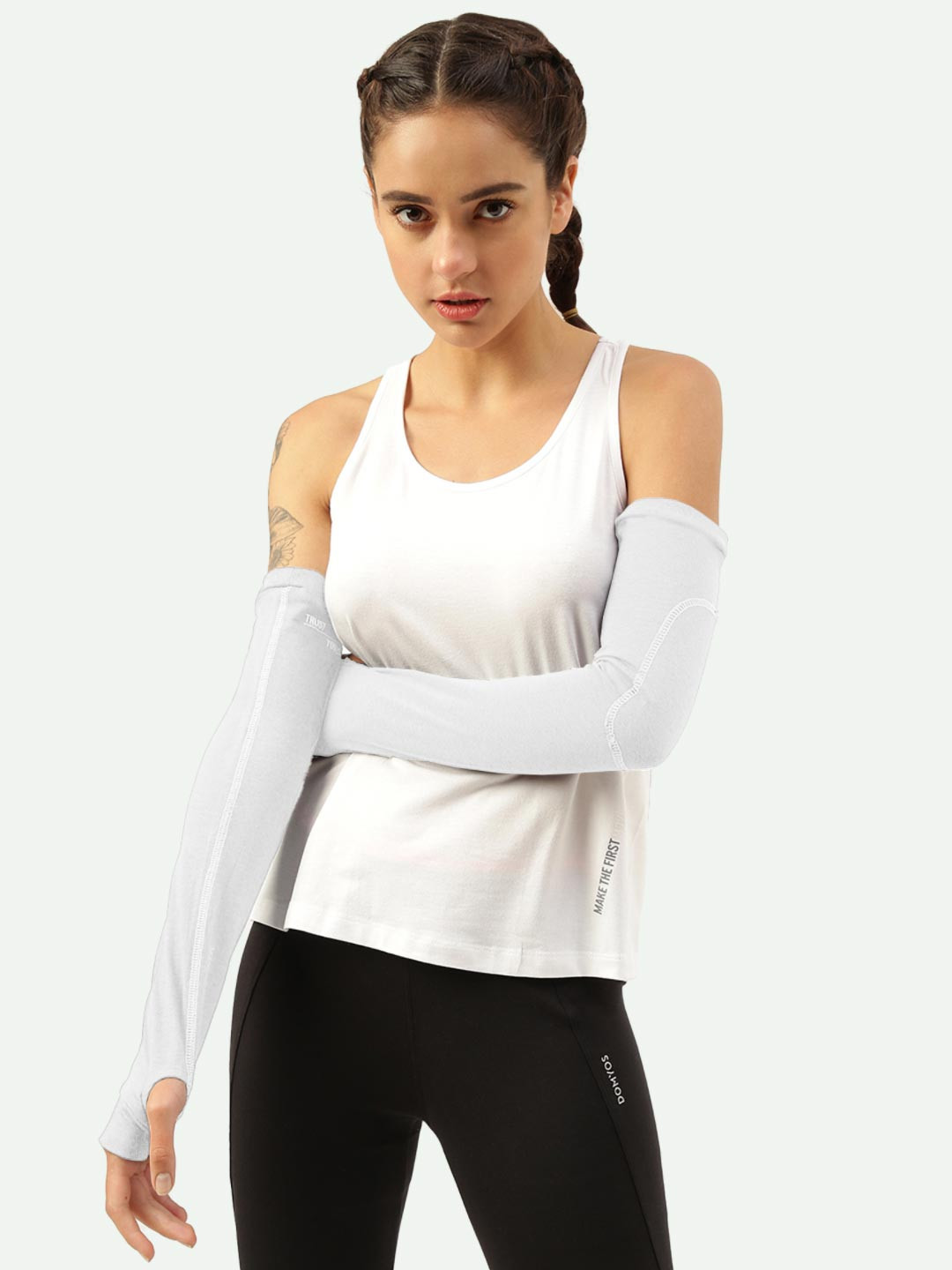 

FREECULTR Women Breatheable Bamboo Cotton Antibacterial Arm Sleeves Gloves, White