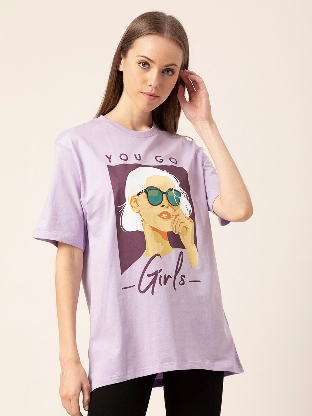 

Lounge Dreams Graphic Printed Pure Cotton Oversized T-shirt, Lavender