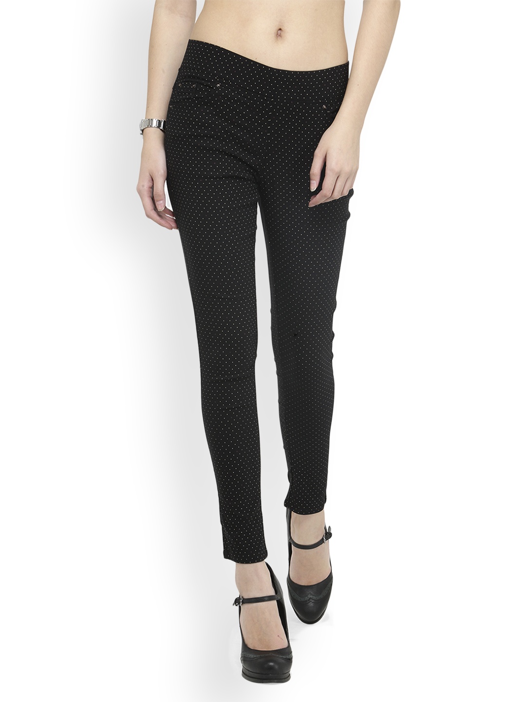 

Westwood Black Printed Skinny Polycotton Lycra Treggings