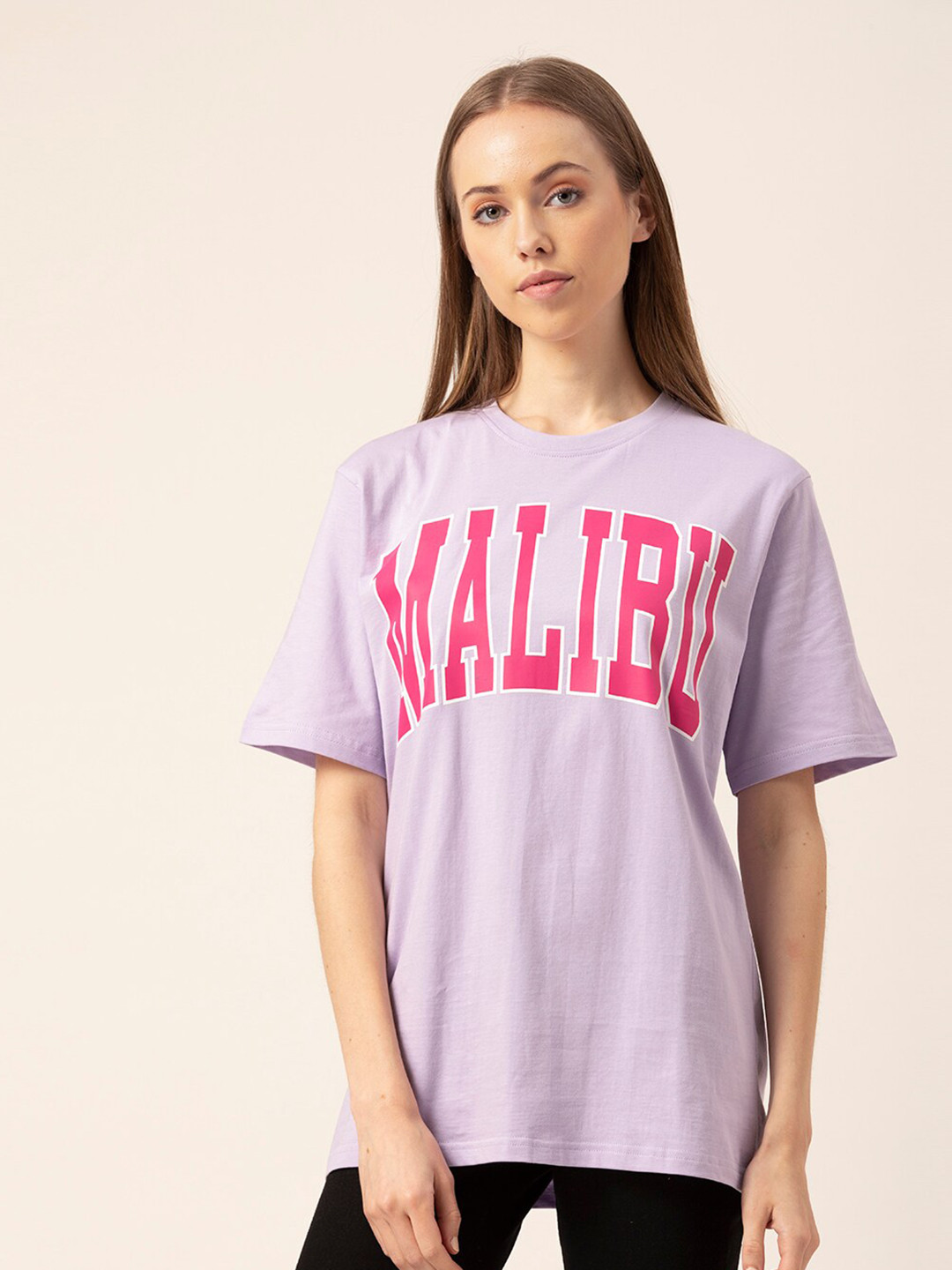 

Lounge Dreams Typography Printed Pure Cotton Oversized T-shirt, Lavender
