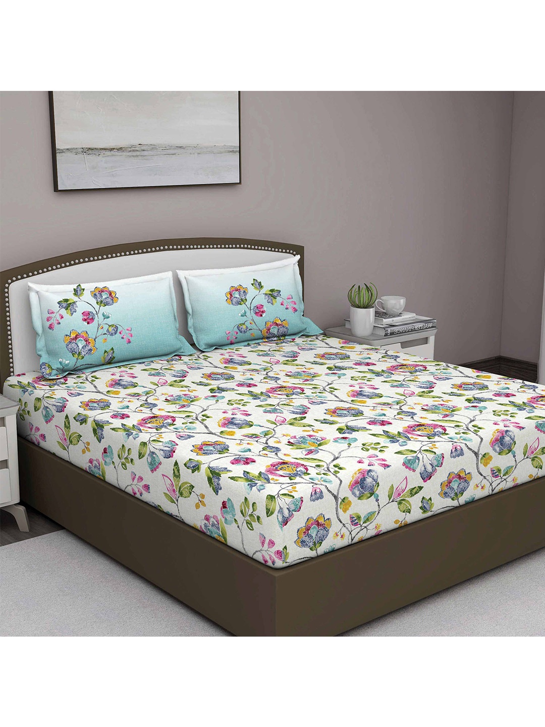

GM Blue & Green Floral 180 TC Pure Cotton king Bedsheet With 2 Pillow Covers