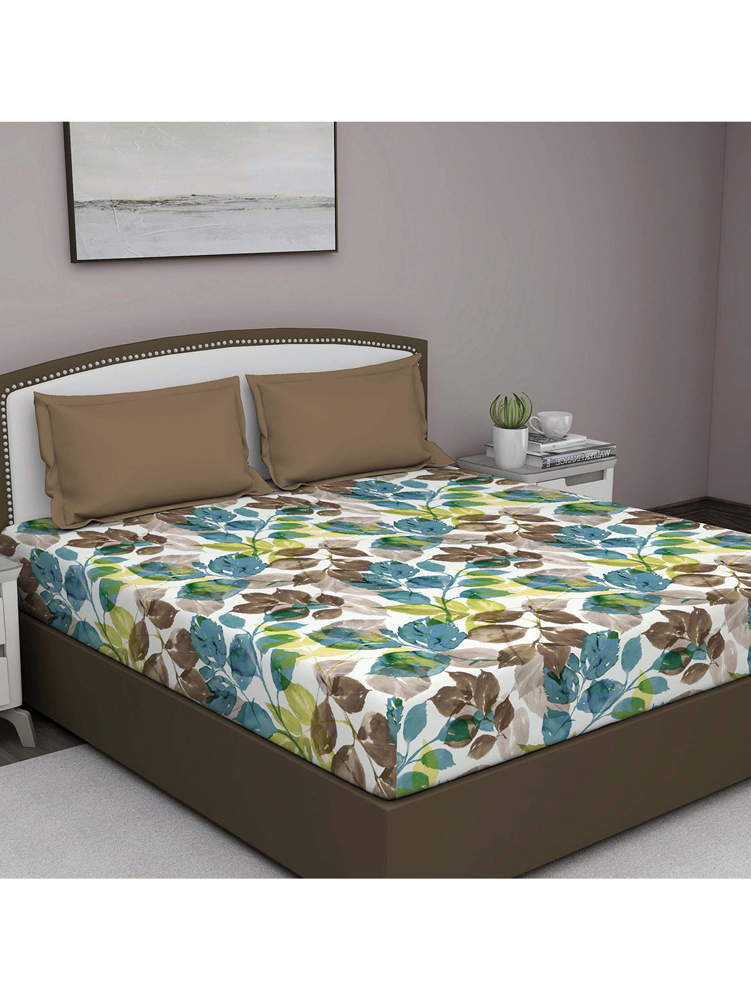 

GM Grey & Brown Floral 210 TC Pure Cotton King Bedsheet With 2 Pillow Covers