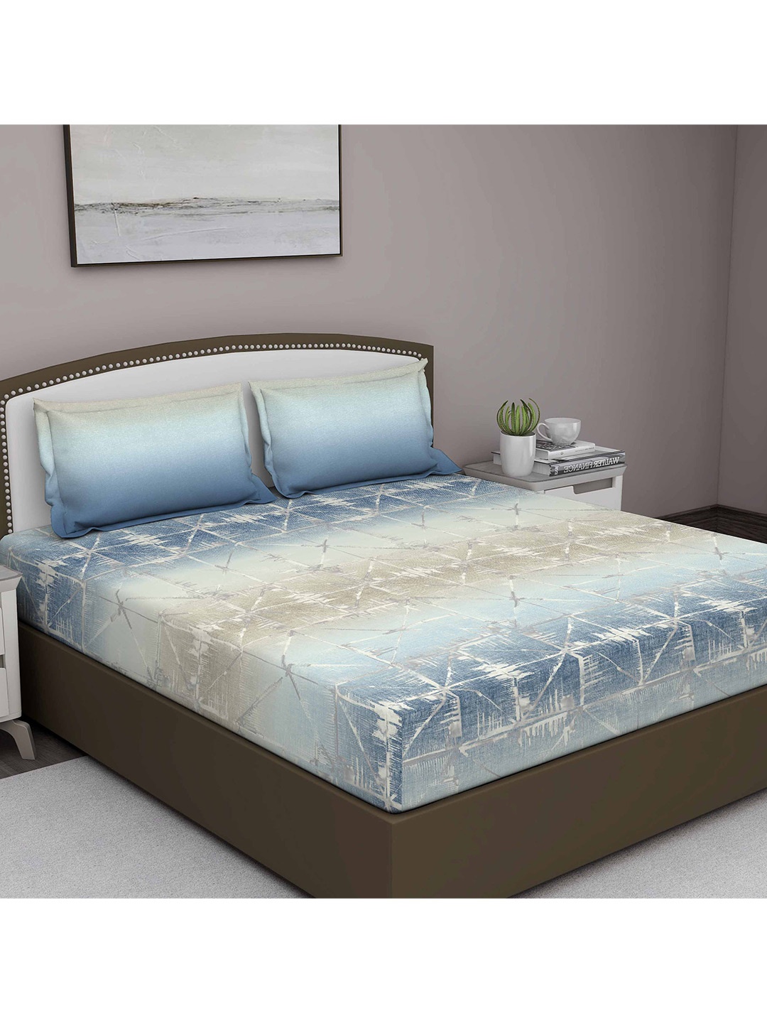 

GM Blue & Grey 400 TC Superfine Pure Cotton King Bedsheet With 2 Pillow Covers