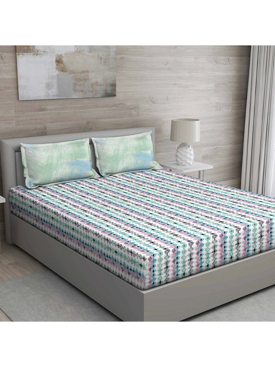 

GM Green & Blue Abstract Printed 150 TC King Bedsheet With 2 Pillow Covers