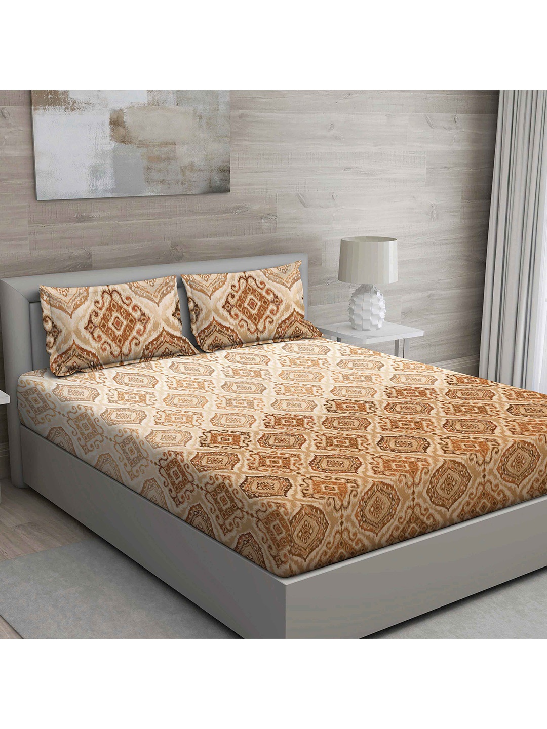 

GM Brown Ethnic Motifs 150 TC Pure Cotton King Bedsheet With 2 Pillow Covers