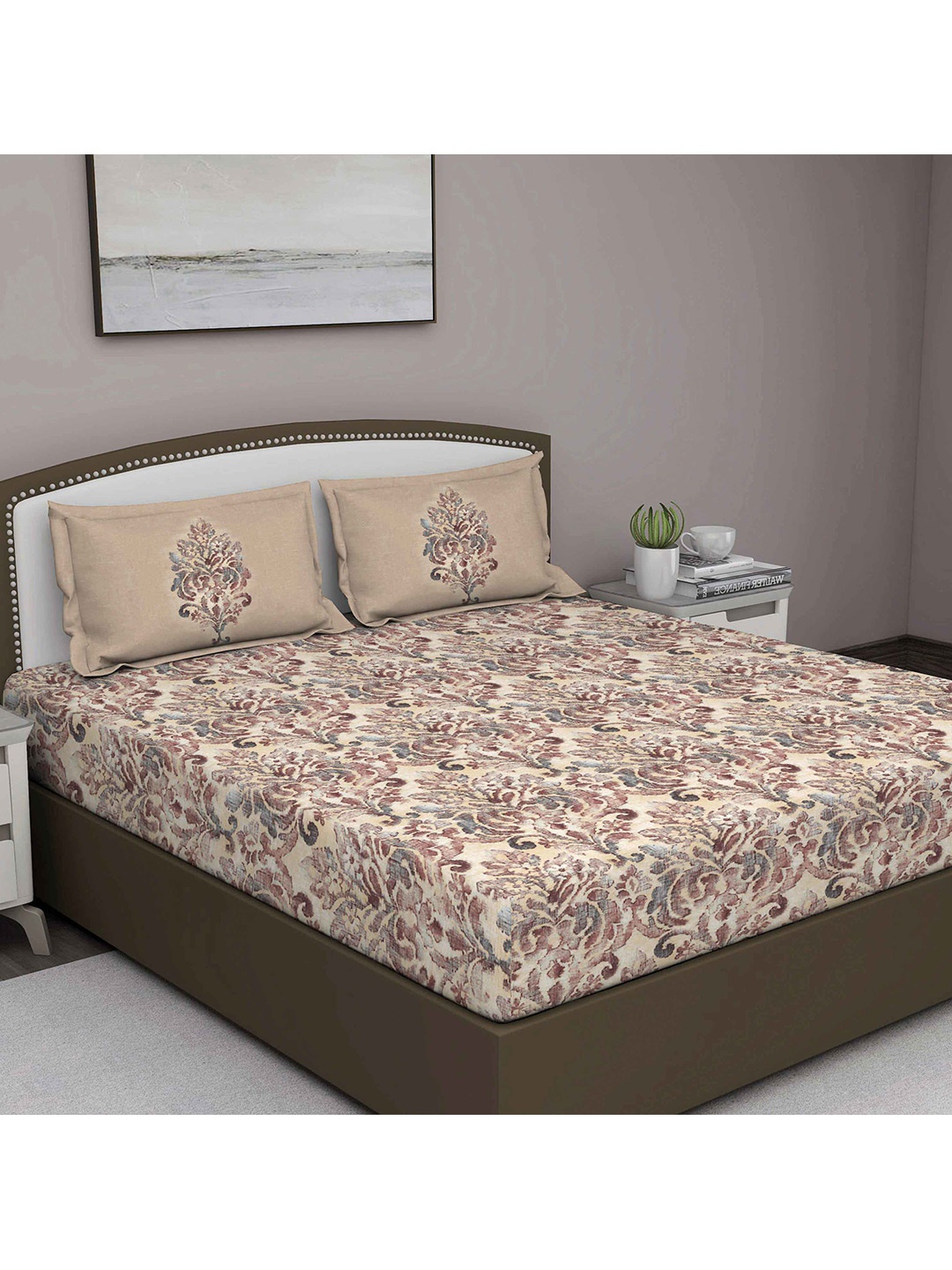

GM Beige & Brown Ethnic Motifs 180 TC Pure Cotton King Bedsheet With 2 Pillow Covers