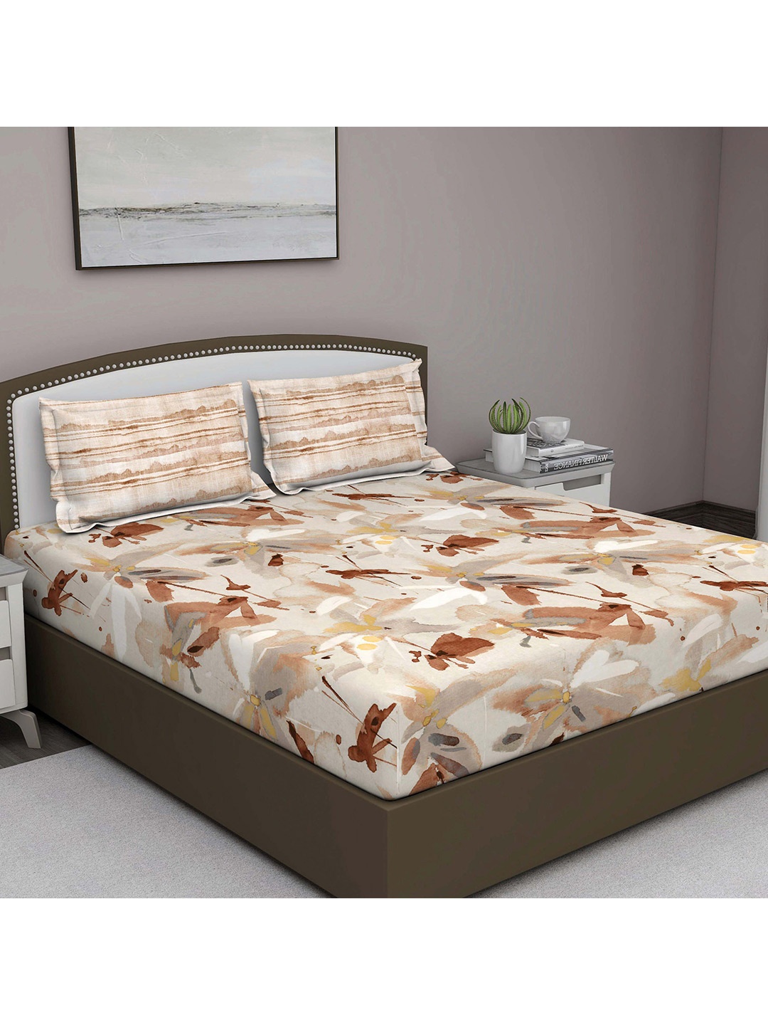 

GM Beige 180 TC Pure Cotton King Bedsheet With 2 Pillow Covers