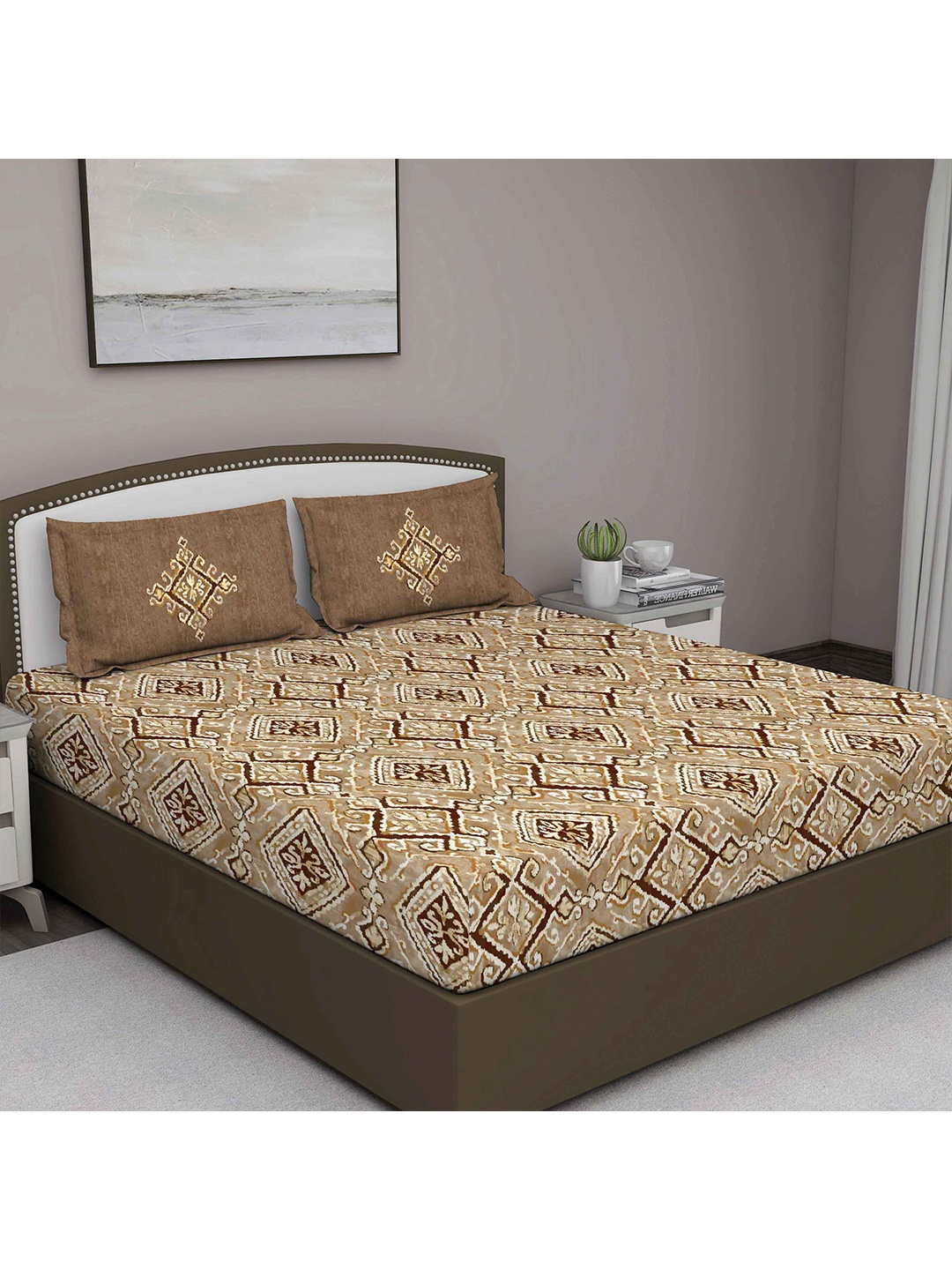 

GM Brown & Beige Ethnic Motifs 180 TC Pure Cotton King Bedsheet With 2 Pillow Covers