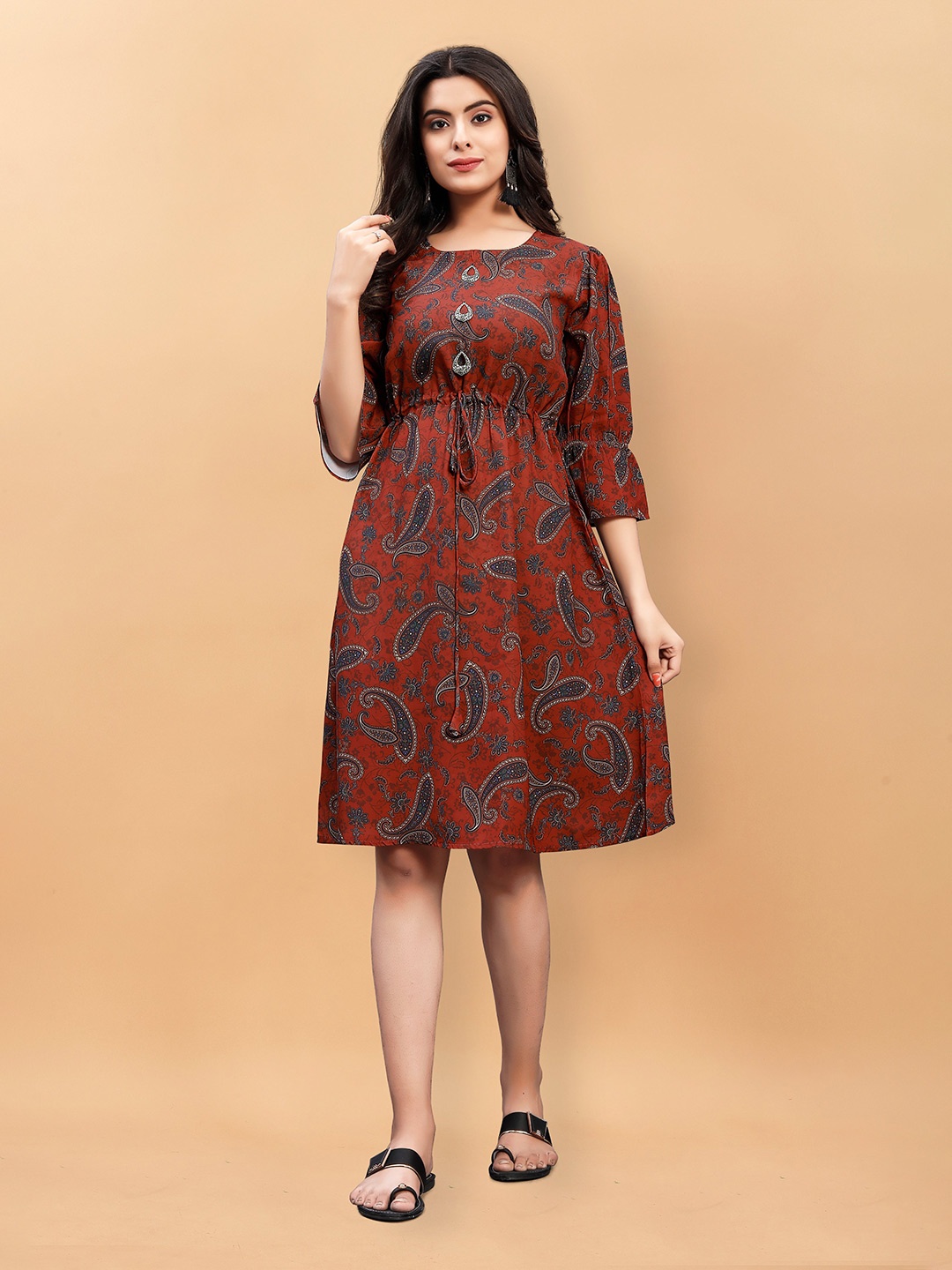 

KALINI Multicoloured Ethnic Motifs Crepe Ethnic Dress, Red