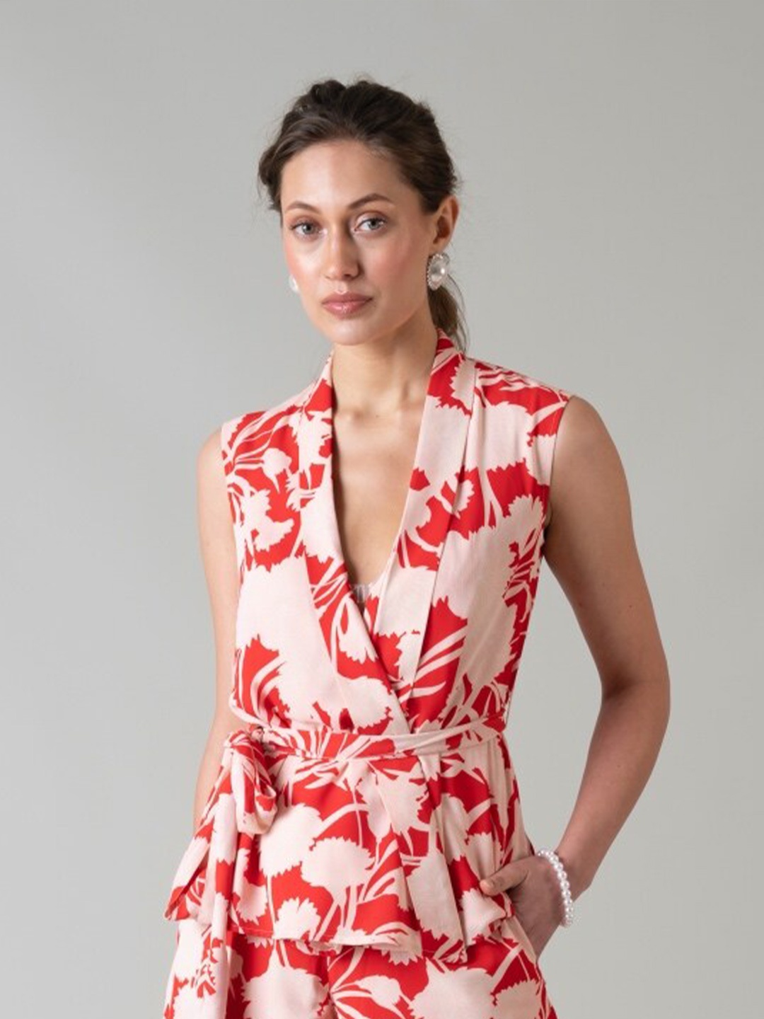 

Style Island Floral Print Wrap Top, Red