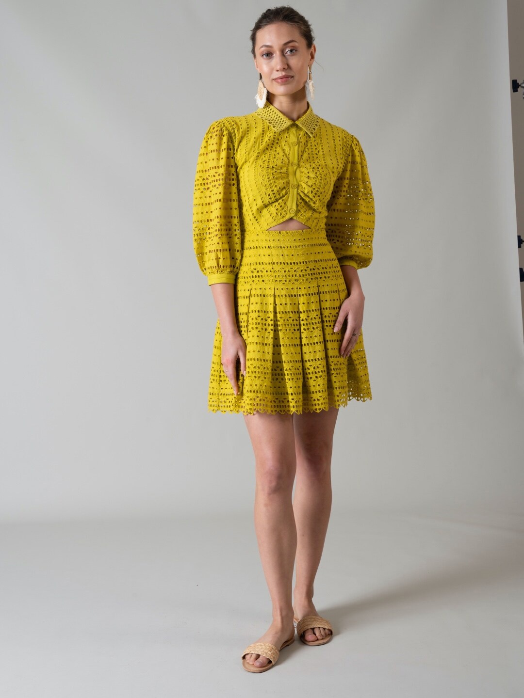 

Style Island Shirt Collar A-Line Dress, Green