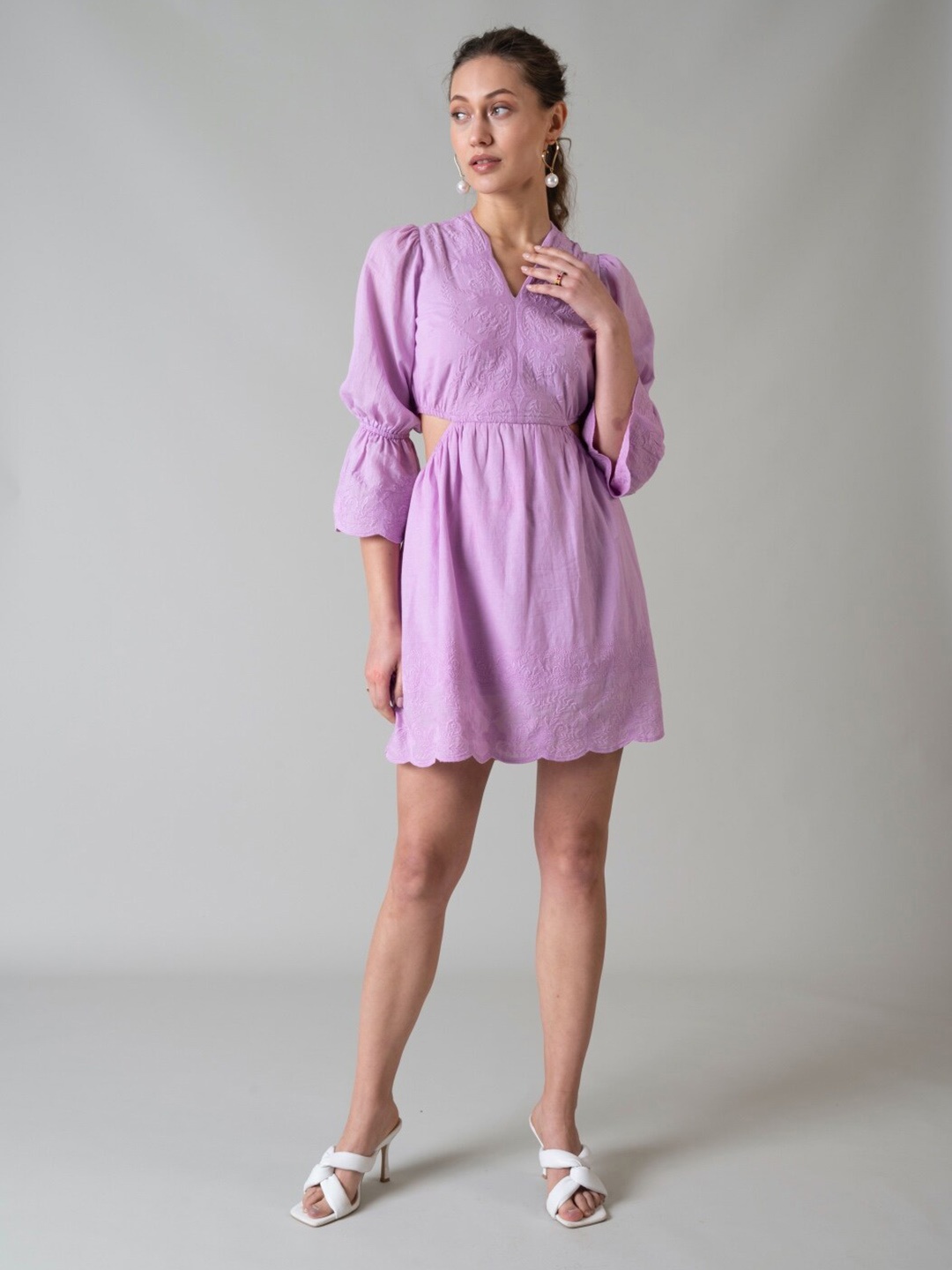 

Style Island Embroidered Cotton A-Line Mini Dress, Lavender