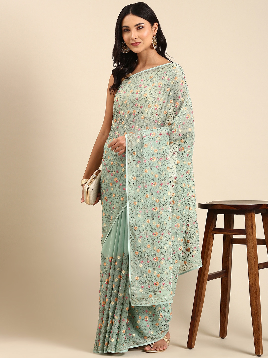 

kasee Floral Sequinned Saree, Green