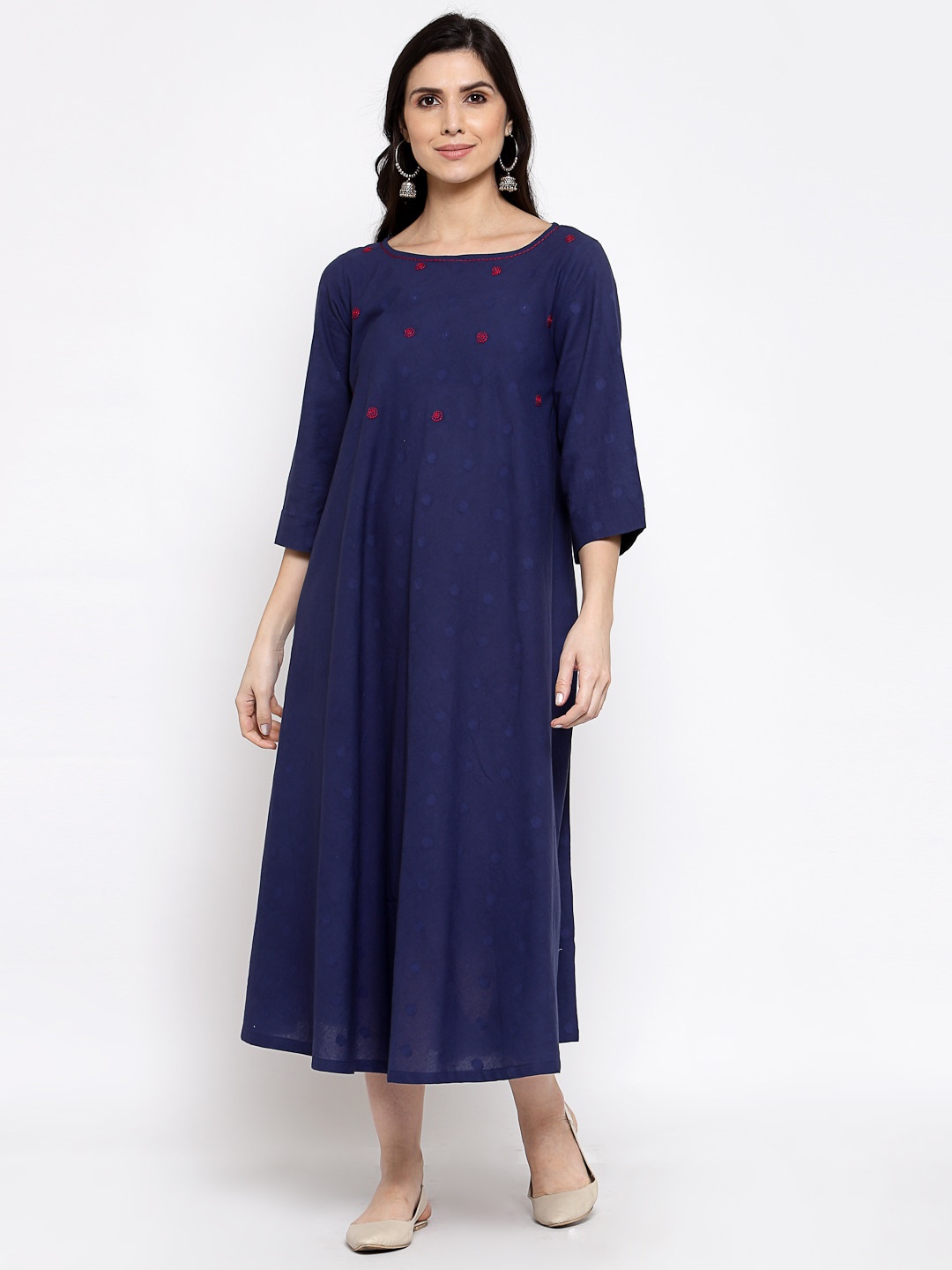 

DART STUDIO Polka Dots A-Line Midi Dress, Navy blue