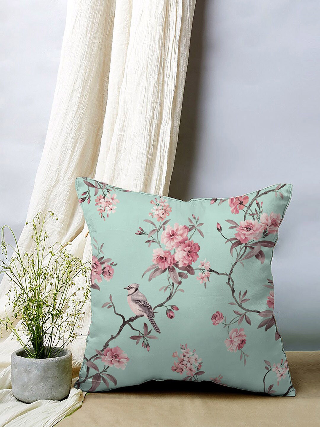 

SPACES Elegant Blue & Pink 5 Pcs Floral Velvet Square Cushion Covers