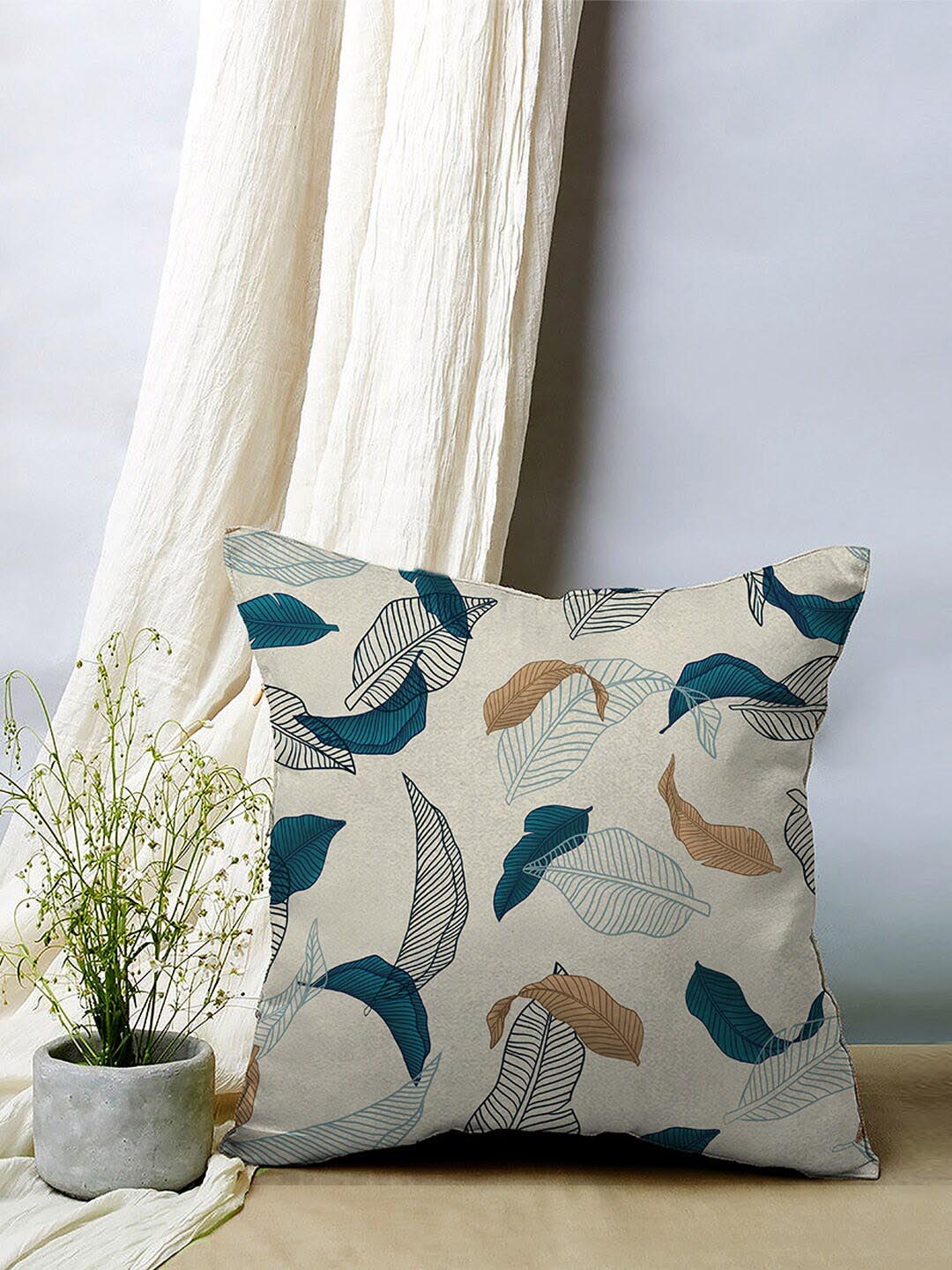 

SPACES Elegant Teal & Brown 2 Pcs Floral Velvet Square Cushion Covers