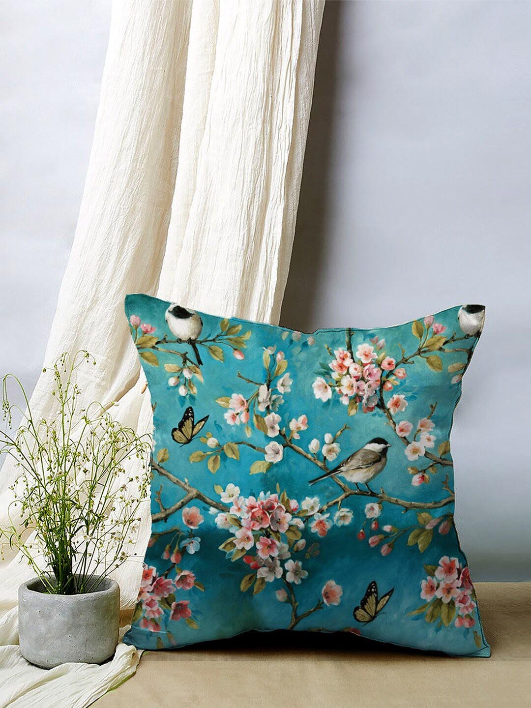 

SPACES Elegant Turquoise Blue & Green 5 Pcs Floral Velvet Square Cushion Covers