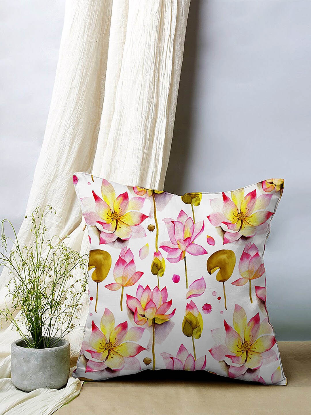 

SPACES Elegant Pink & White 2 Pcs Floral Velvet Square Cushion Covers