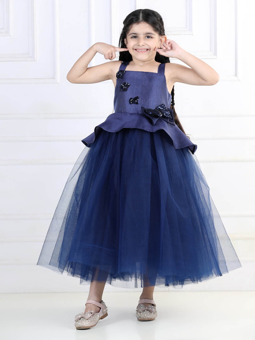 

Toy Balloon kids Girls Net A-Line Maxi Dress, Navy blue