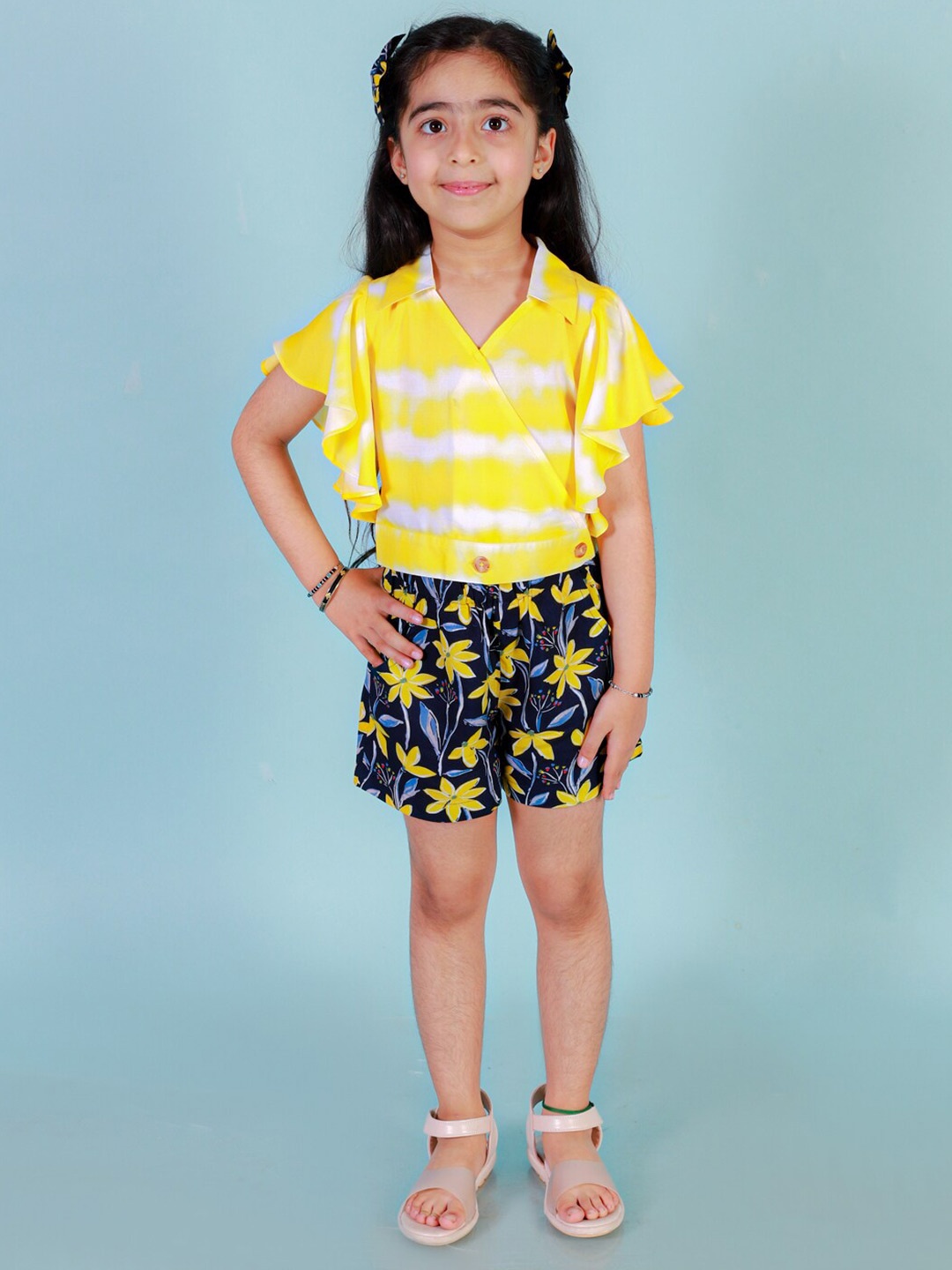 

LIL DRAMA Girls Striped Short Sleeves Top with Shorts Clothing Set, Yellow