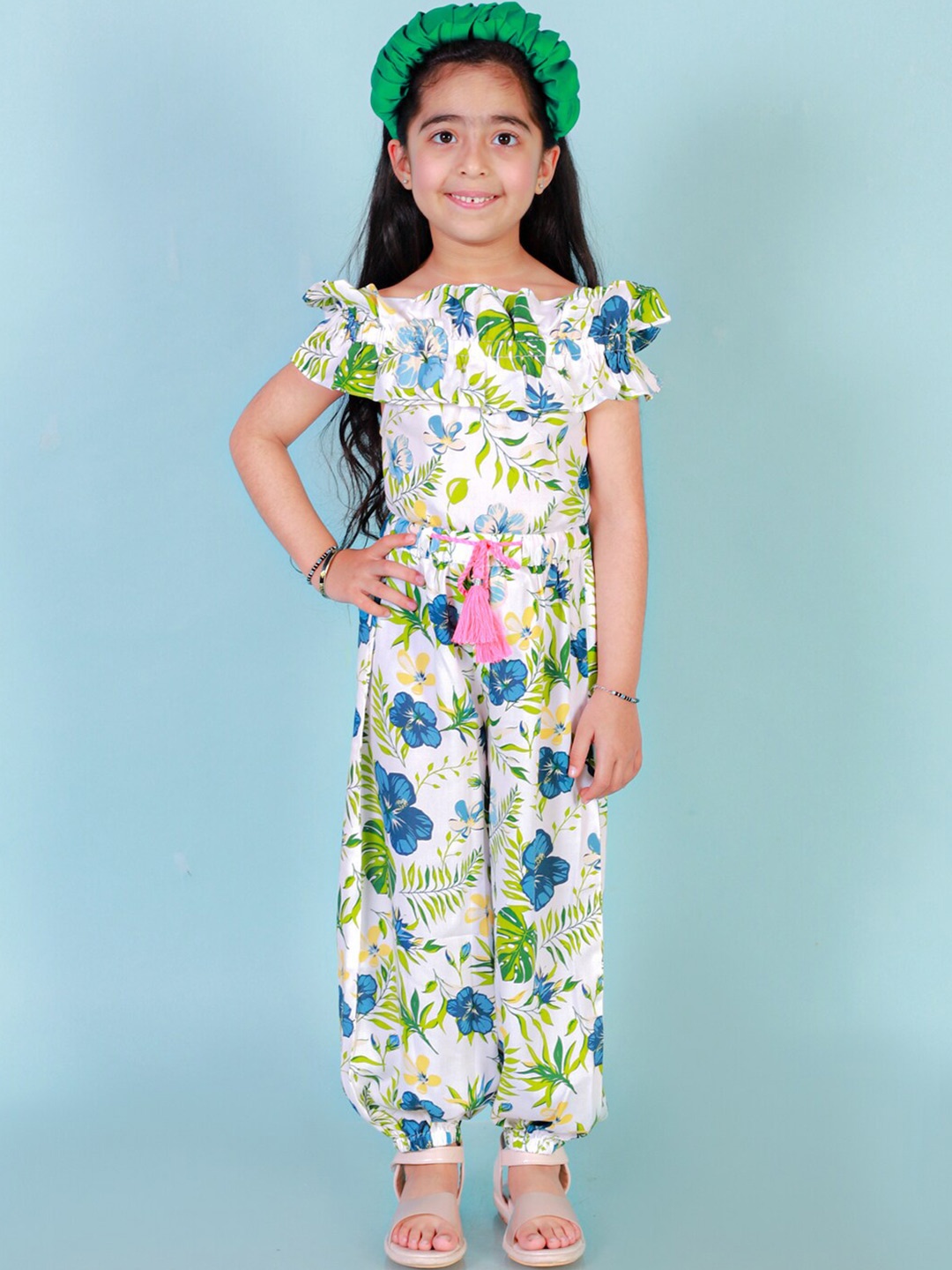 

LIL DRAMA Girls Printed Top with Trousers, Green