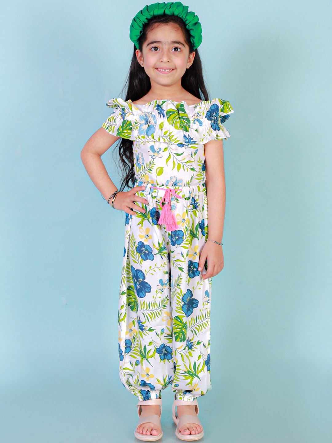 

LIL DRAMA Girls Printed Top with Trousers, Green