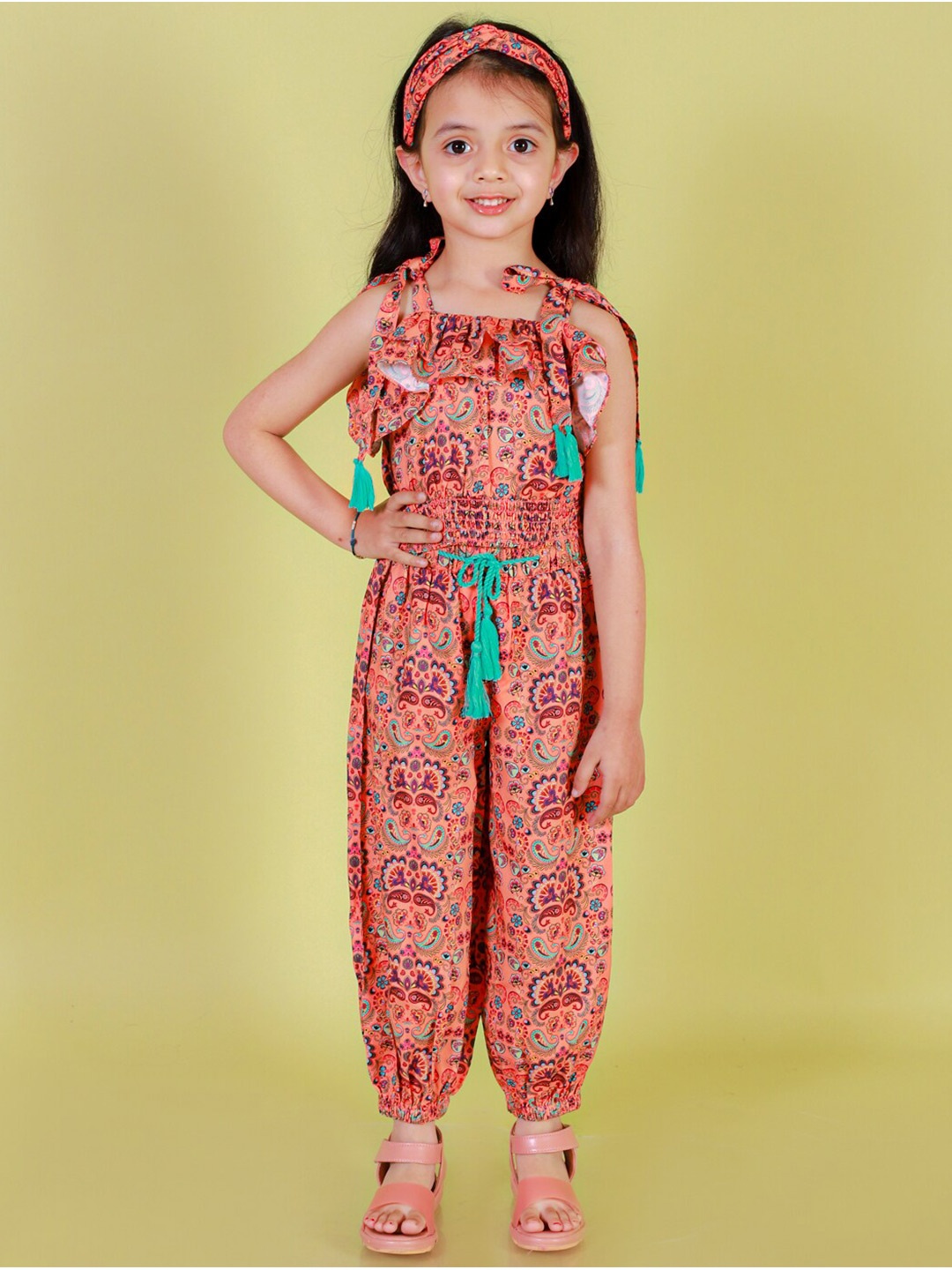 

LIL DRAMA Girls Printed Top with Trousers, Orange