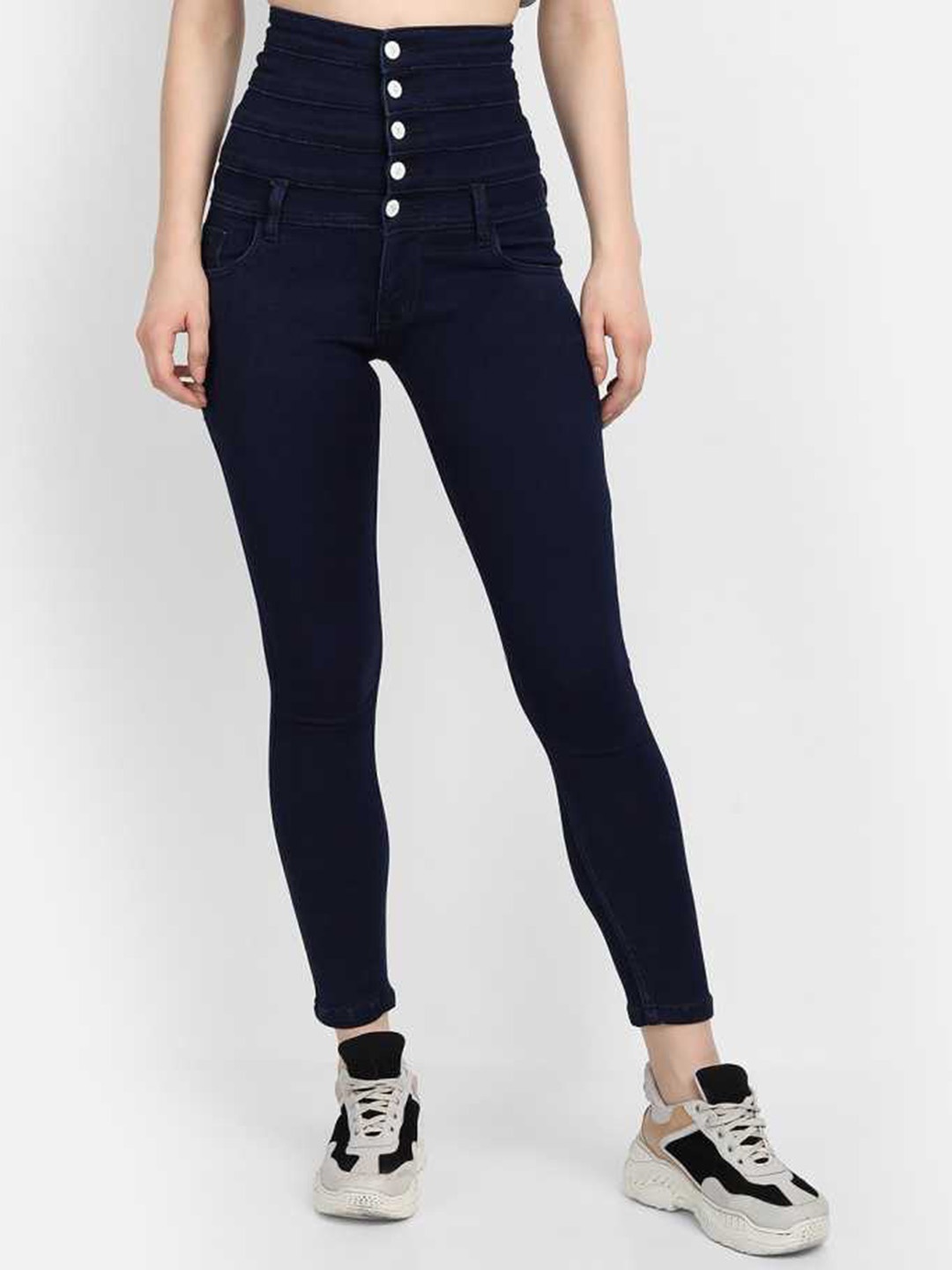 

BROADSTAR Women Jean Skinny Fit High-Rise Stretchable Cotton Jeans, Navy blue