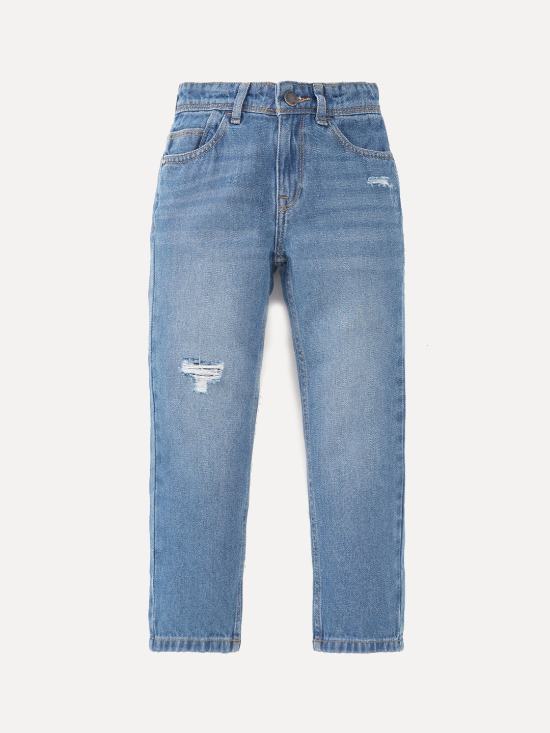 

Ed-a-Mamma Boys Blue Straight Fit Low Distress Light Fade Stretchable Cotton Jeans